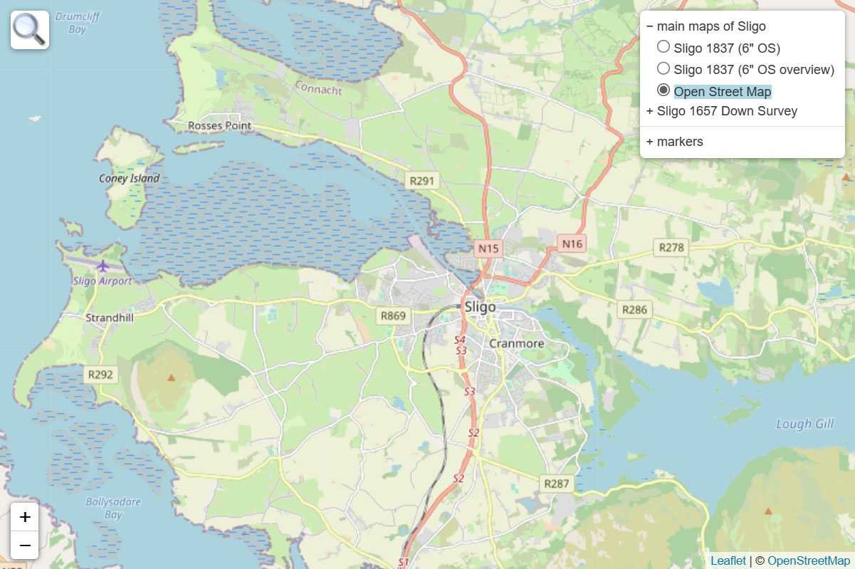 screenshot of Sligo town and surrounding area on an Open Street Map
