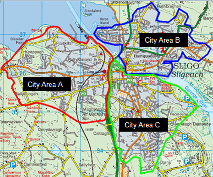 Brown Bin Pilot Project Map of Areas A, B, and C